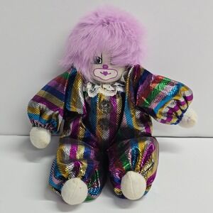 Vintage Q-Tee Clown Rainbow Metallic Purple Hair Hand painted Kitsch